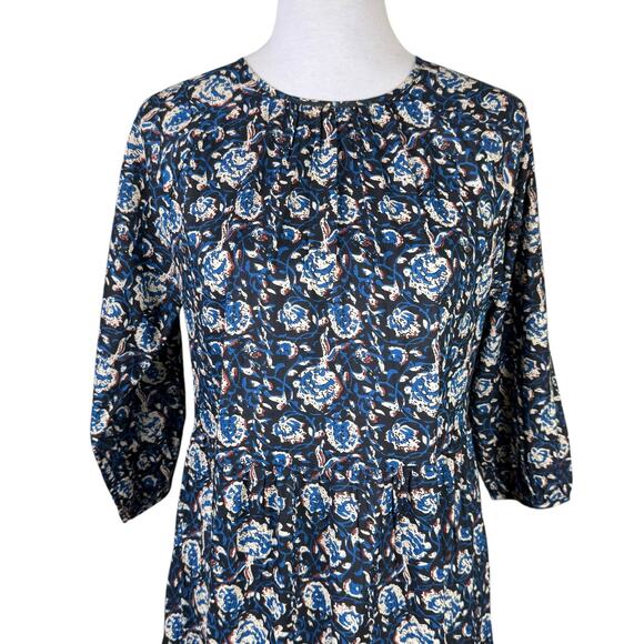 DRA Los Angeles NWOT Blue Black Floral Midi Fit & Flare Cotton Dress - Picture 6 of 13